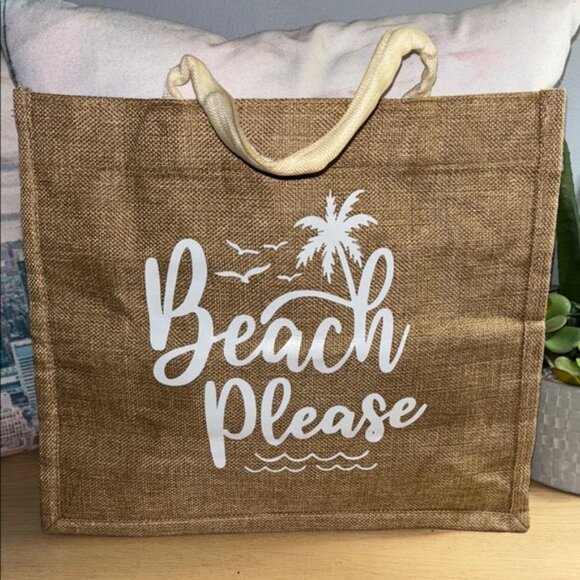 Chic Brown Beach Tote with Palm Print - Picture 2 of 11